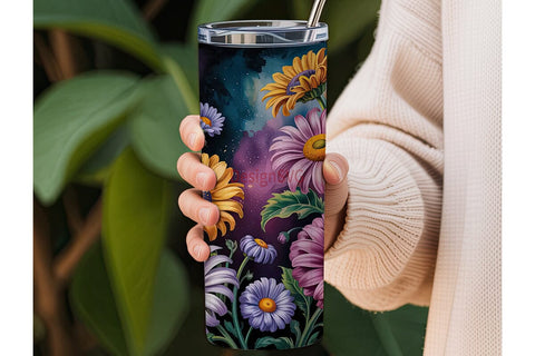 Dark Floral 20oz Tumbler Wrap Sublimation DesignSVG 
