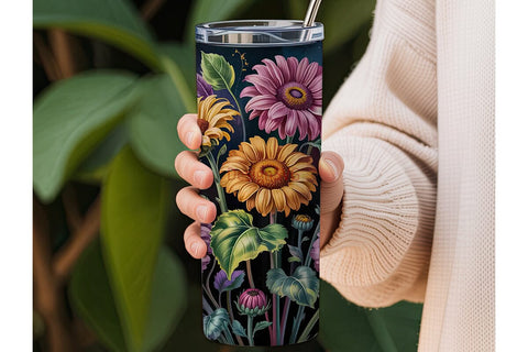 Dark Floral 20oz Tumbler Wrap Sublimation DesignSVG 