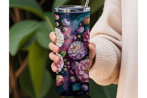Dark Floral 20oz Tumbler Wrap Sublimation DesignSVG 