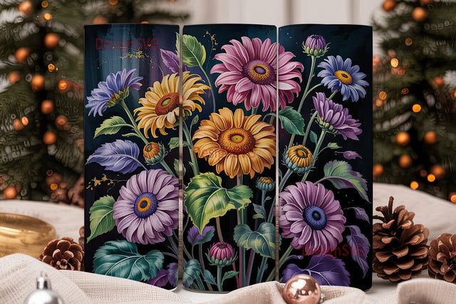 Dark Floral 20oz Tumbler Wrap Sublimation DesignSVG 