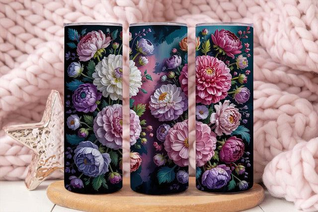 Dark Floral 20oz Tumbler Wrap Sublimation DesignSVG 