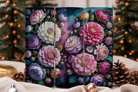 Dark Floral 20oz Tumbler Wrap Sublimation DesignSVG 