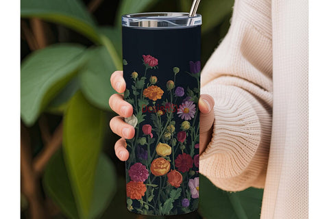 Dark Floral 20oz Tumbler Wrap Sublimation DesignSVG 