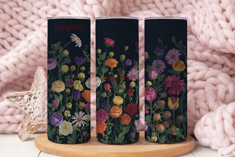 Dark Floral 20oz Tumbler Wrap Sublimation DesignSVG 