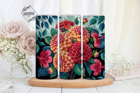 Dark Floral 20oz Tumbler Wrap Sublimation sassyprint 