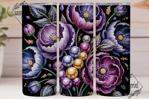 Dark Floral 20oz Tumbler Wrap Sublimation sassyprint 