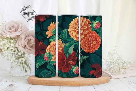 Dark Floral 20oz Tumbler Wrap Sublimation sassyprint 