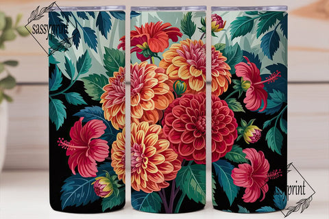 Dark Floral 20oz Tumbler Wrap Sublimation sassyprint 