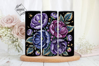 Dark Floral 20oz Tumbler Wrap Sublimation sassyprint 