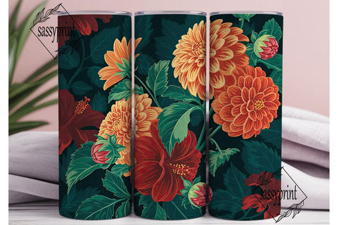 Dark Floral 20oz Tumbler Wrap Sublimation sassyprint 