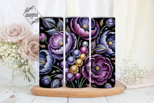 Dark Floral 20oz Tumbler Wrap Sublimation sassyprint 