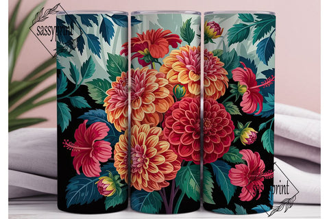 Dark Floral 20oz Tumbler Wrap Sublimation sassyprint 