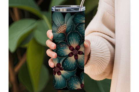 Dark Floral Botanical 20oz Tumbler Wrap Sublimation DesignSVG 