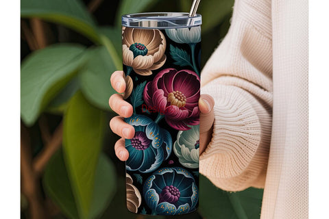 Dark Floral Botanical 20oz Tumbler Wrap Sublimation DesignSVG 