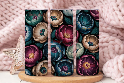 Dark Floral Botanical 20oz Tumbler Wrap Sublimation DesignSVG 