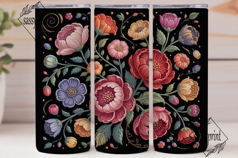 Dark Floral Botanical 20oz Tumbler Wrap Sublimation sassyprint 