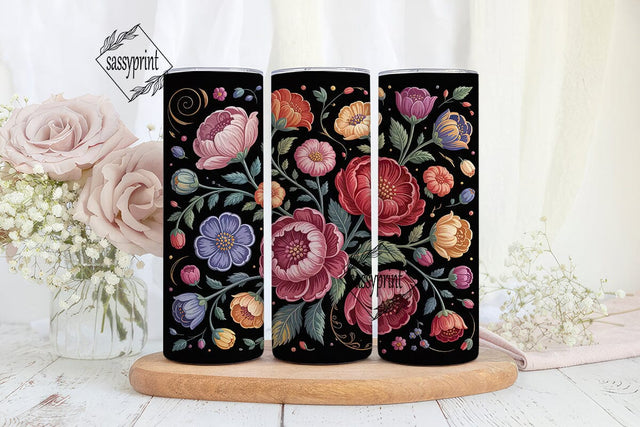 Dark Floral Botanical 20oz Tumbler Wrap Sublimation sassyprint 