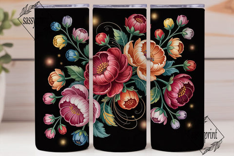 Dark Floral Botanical 20oz Tumbler Wrap Sublimation sassyprint 
