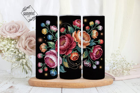 Dark Floral Botanical 20oz Tumbler Wrap Sublimation sassyprint 