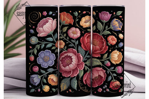 Dark Floral Botanical 20oz Tumbler Wrap Sublimation sassyprint 
