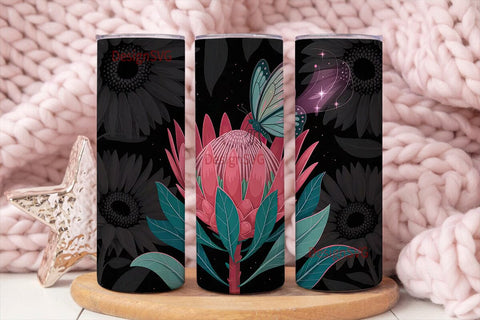 Dark Floral Butterfly 20oz Tumbler Wrap Sublimation DesignSVG 