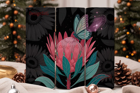 Dark Floral Butterfly 20oz Tumbler Wrap Sublimation DesignSVG 