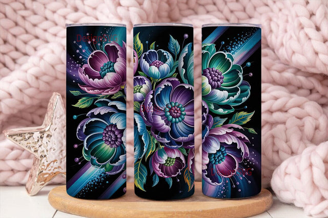 Dark Floral Fantasy 20oz Tumbler Wrap Sublimation DesignSVG 
