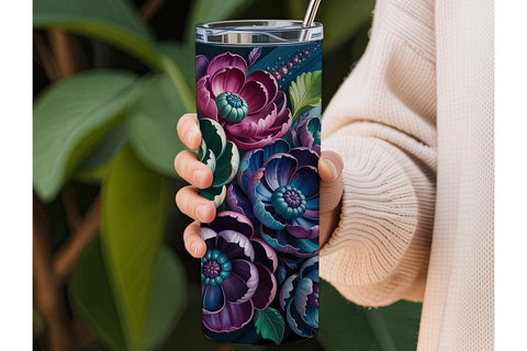 Dark Floral Fantasy 20oz Tumbler Wrap Sublimation DesignSVG 