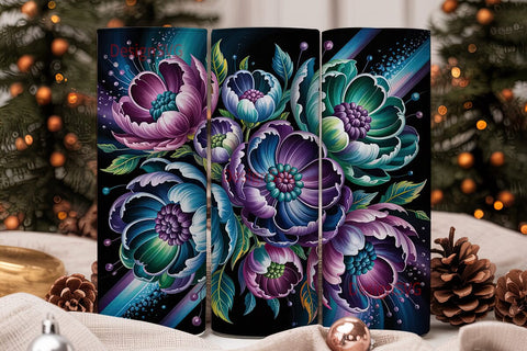 Dark Floral Fantasy 20oz Tumbler Wrap Sublimation DesignSVG 