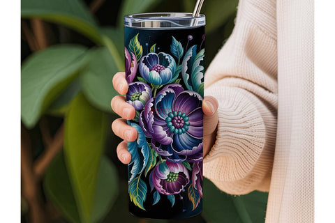 Dark Floral Fantasy 20oz Tumbler Wrap Sublimation DesignSVG 