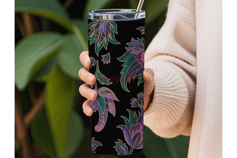 Dark Floral Fantasy 20oz Tumbler Wrap Sublimation DesignSVG 