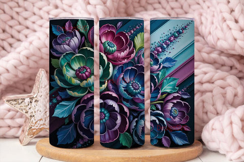 Dark Floral Fantasy 20oz Tumbler Wrap Sublimation DesignSVG 