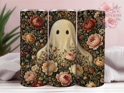 Dark Floral Ghost 20oz Tumbler, Gothic Spirit, Macabre Blooms, Black And White, Elegant Haunt, Kawaii Goth, Shadowy Petals, Sublimation Wrap Sublimation Li Zamperini 