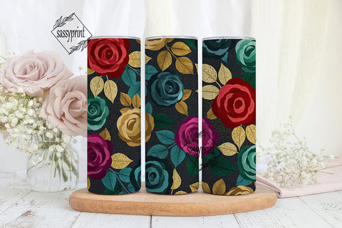 Dark Floral Glitter Roses 20oz Tumbler Sublimation sassyprint 