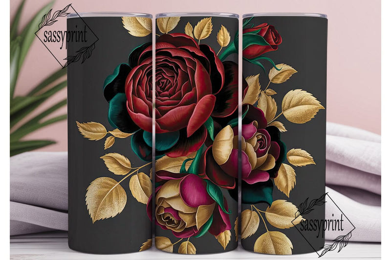 Dark Floral Glitter Roses 20oz Tumbler Sublimation sassyprint 