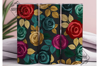 Dark Floral Glitter Roses 20oz Tumbler Sublimation sassyprint 