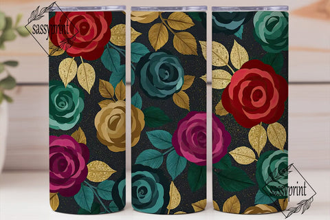 Dark Floral Glitter Roses 20oz Tumbler Sublimation sassyprint 