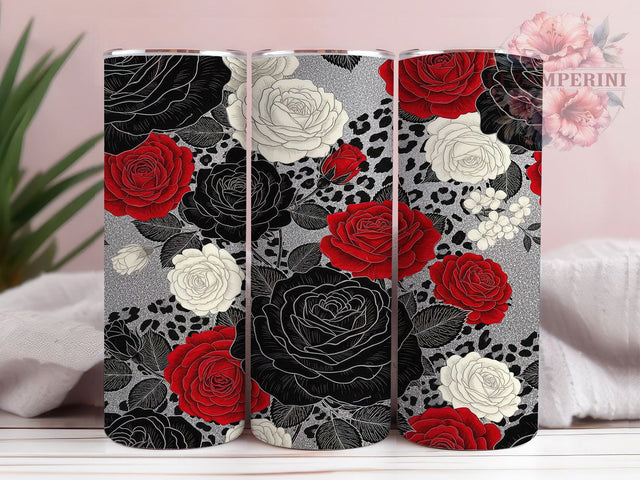 Dark Floral Leopard Rose Tumbler, Leopard Print Wrap, Gothic Rose Sublimation Design, Elegant Dark Cup, 20Oz Skinny Tumbler Wrap, Moody Floral Mug, Edgy Leopard Rose Design Sublimation Li Zamperini 