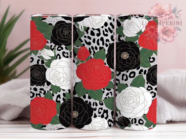 Dark Floral Leopard Rose Tumbler, Leopard Print Wrap, Gothic Rose Sublimation Design, Elegant Dark Cup, 20Oz Skinny Tumbler Wrap, Moody Floral Mug, Edgy Leopard Rose Design Sublimation Li Zamperini 