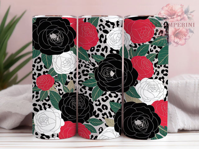 Dark Floral Leopard Rose Tumbler, Leopard Print Wrap, Gothic Rose Sublimation Design, Elegant Dark Cup, 20Oz Skinny Tumbler Wrap, Moody Floral Mug, Edgy Leopard Rose Design Sublimation Li Zamperini 