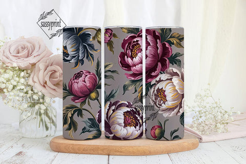 Dark Floral Peony 20oz Tumbler Wrap Sublimation sassyprint 