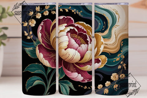 Dark Floral Peony 20oz Tumbler Wrap Sublimation sassyprint 