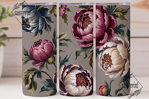 Dark Floral Peony 20oz Tumbler Wrap Sublimation sassyprint 