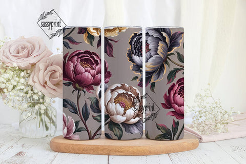 Dark Floral Peony 20oz Tumbler Wrap Sublimation sassyprint 