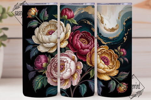 Dark Floral Peony 20oz Tumbler Wrap Sublimation sassyprint 