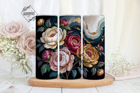 Dark Floral Peony 20oz Tumbler Wrap Sublimation sassyprint 