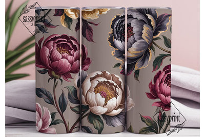 Dark Floral Peony 20oz Tumbler Wrap Sublimation sassyprint 