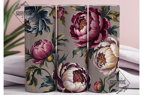 Dark Floral Peony 20oz Tumbler Wrap Sublimation sassyprint 