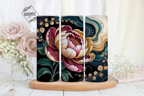 Dark Floral Peony 20oz Tumbler Wrap Sublimation sassyprint 