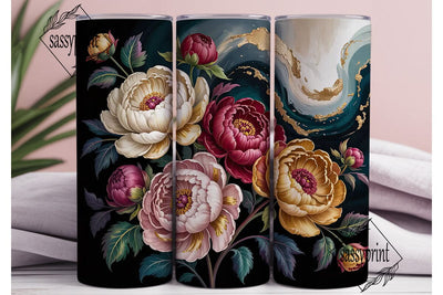 Dark Floral Peony 20oz Tumbler Wrap Sublimation sassyprint 